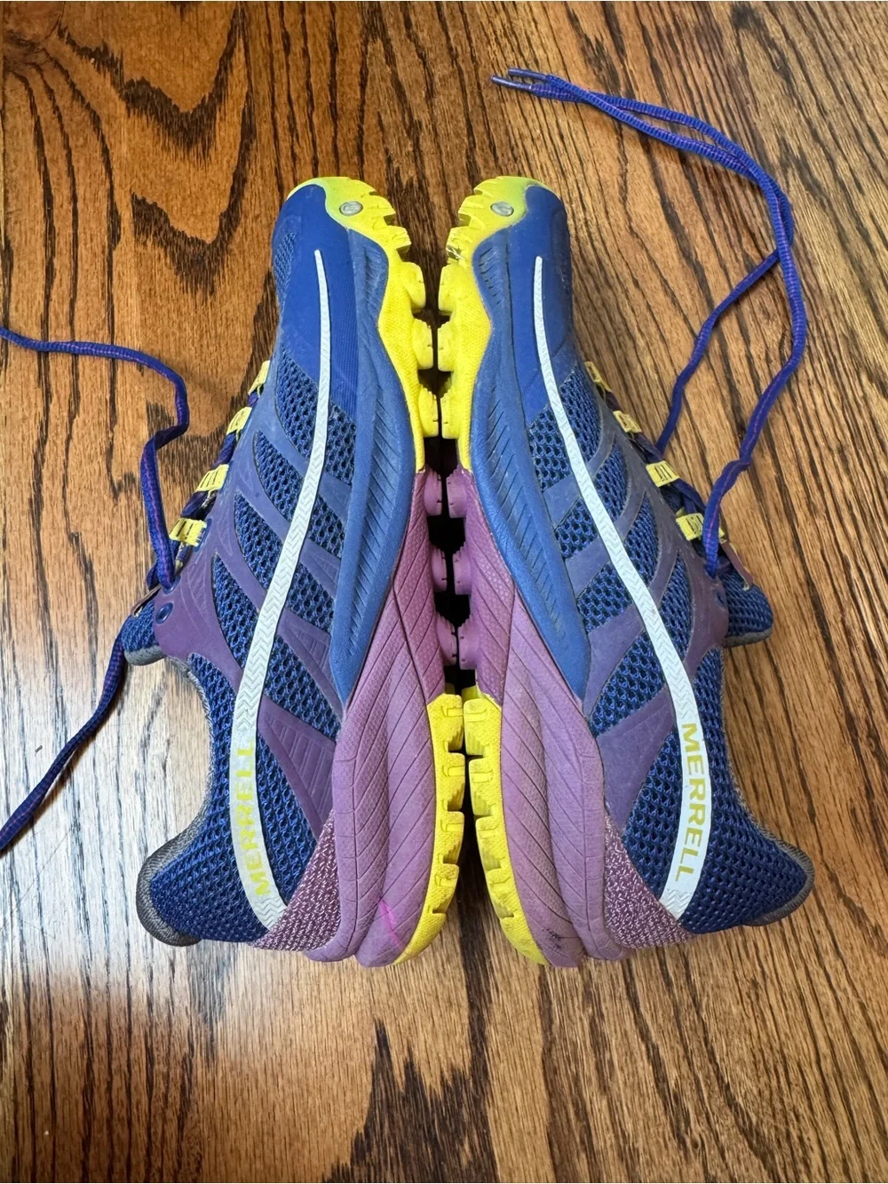 Merrell All Out Charge Women's Blue and Pink Athletic Shoes with Yellow Accents
